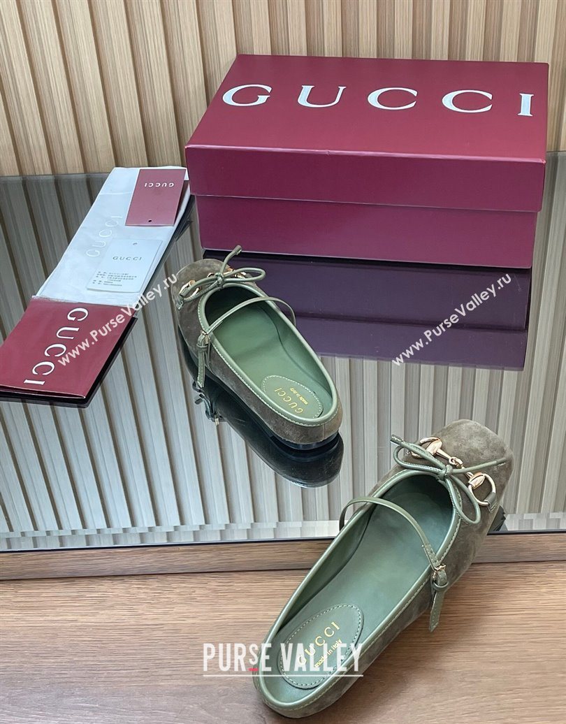 Gucci Horsebit Flat Mules in Suede Green 2025 850317 (MD-251021067)