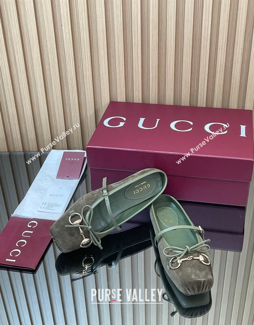 Gucci Horsebit Flat Mules in Suede Green 2025 850317 (MD-251021067)