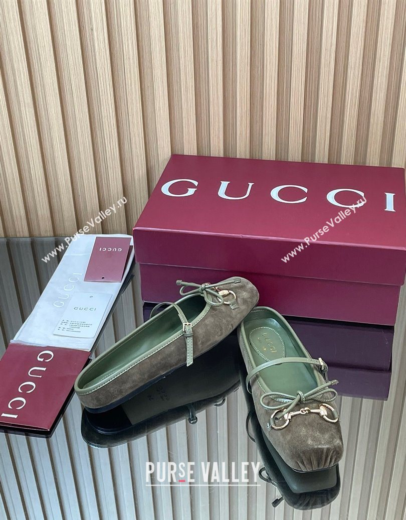 Gucci Horsebit Flat Mules in Suede Green 2025 850317 (MD-251021067)
