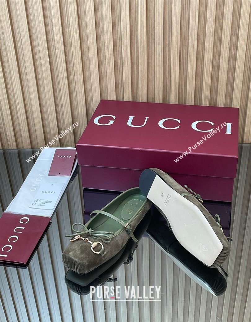 Gucci Horsebit Flat Mules in Suede Green 2025 850317 (MD-251021067)