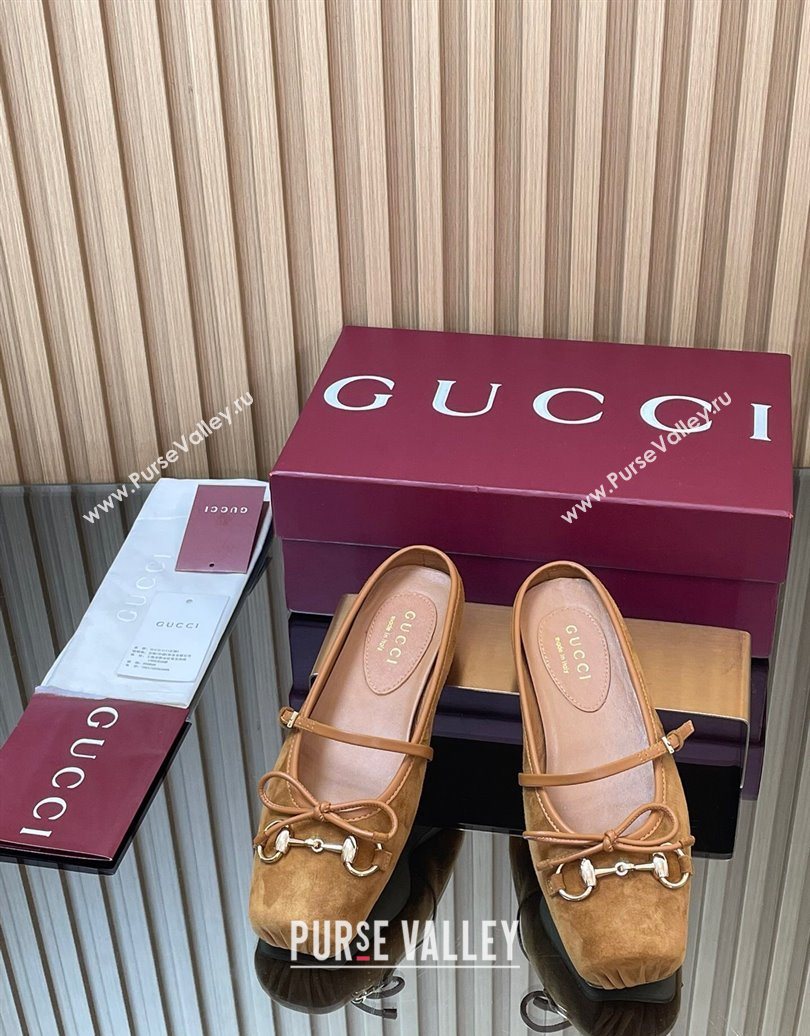 Gucci Horsebit Flat Mules in Suede Brown 2025 850317 (MD-251021068)