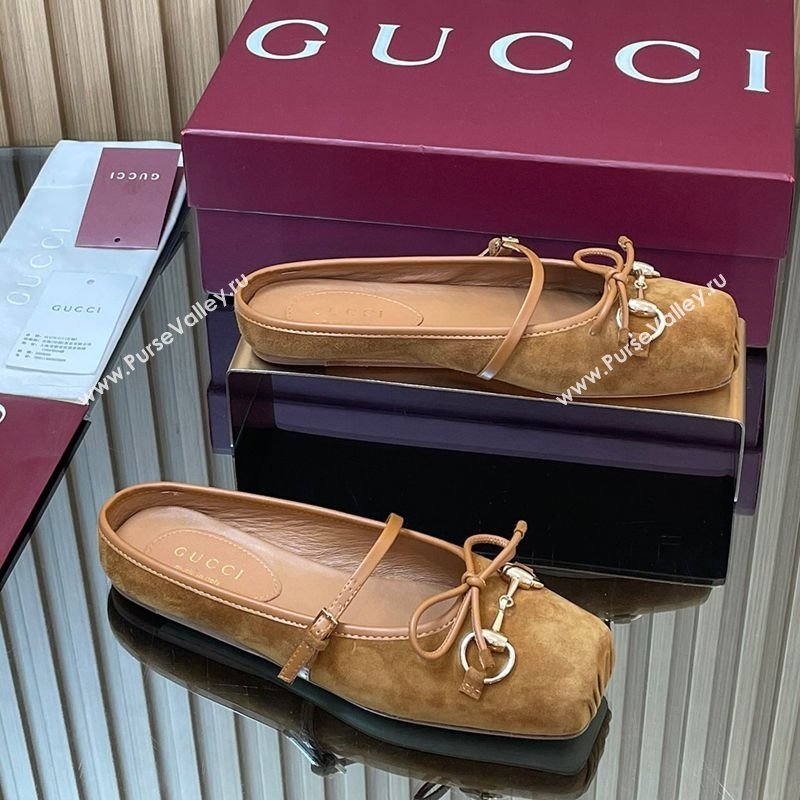 Gucci Horsebit Flat Mules in Suede Brown 2025 850317 (MD-251021068)