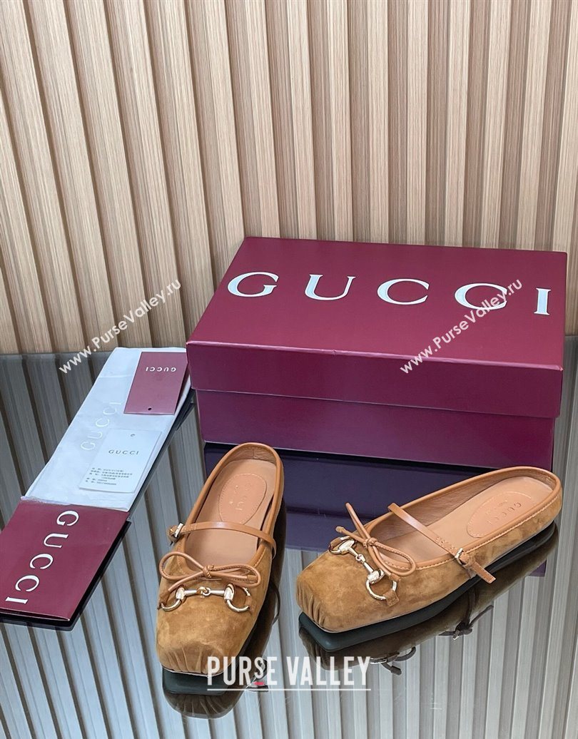 Gucci Horsebit Flat Mules in Suede Brown 2025 850317 (MD-251021068)