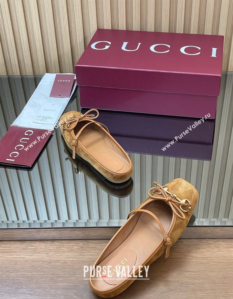 Gucci Horsebit Flat Mules in Suede Brown 2025 850317 (MD-251021068)