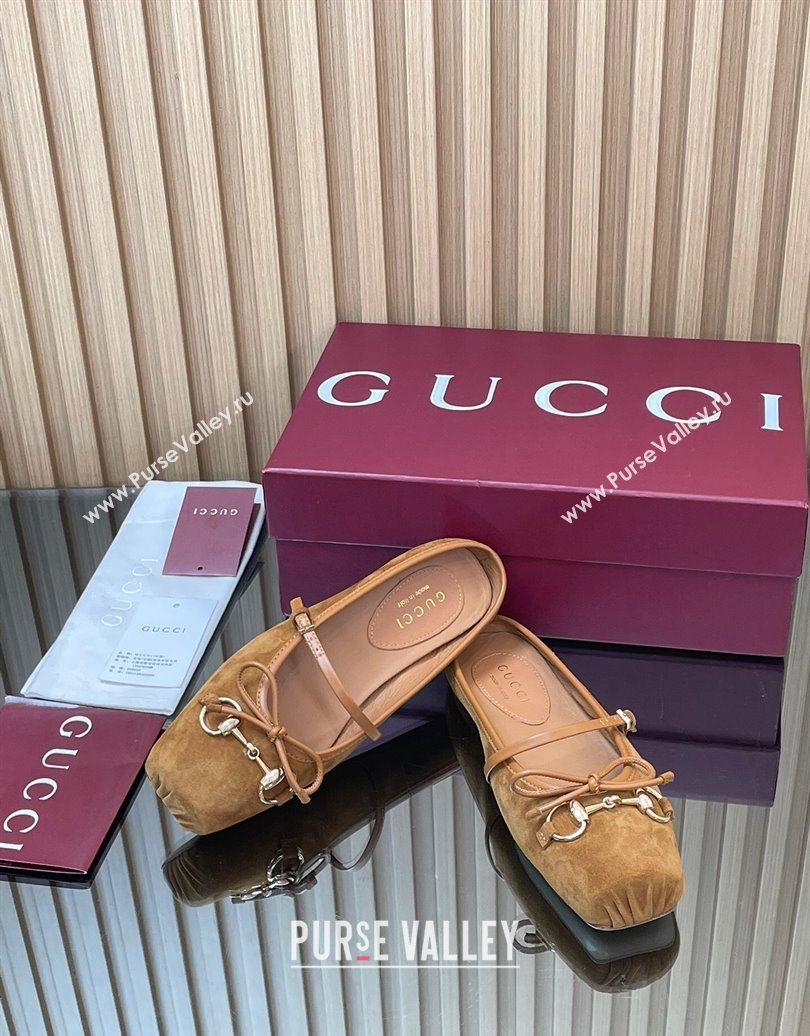 Gucci Horsebit Flat Mules in Suede Brown 2025 850317 (MD-251021068)