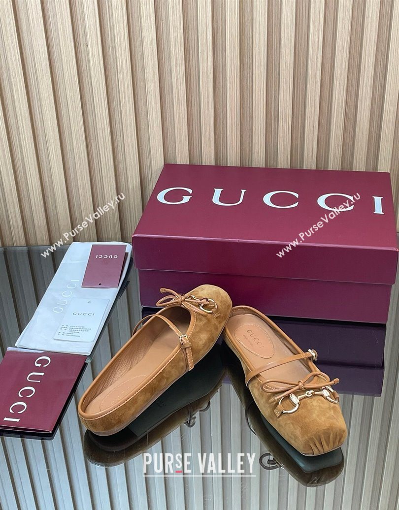 Gucci Horsebit Flat Mules in Suede Brown 2025 850317 (MD-251021068)