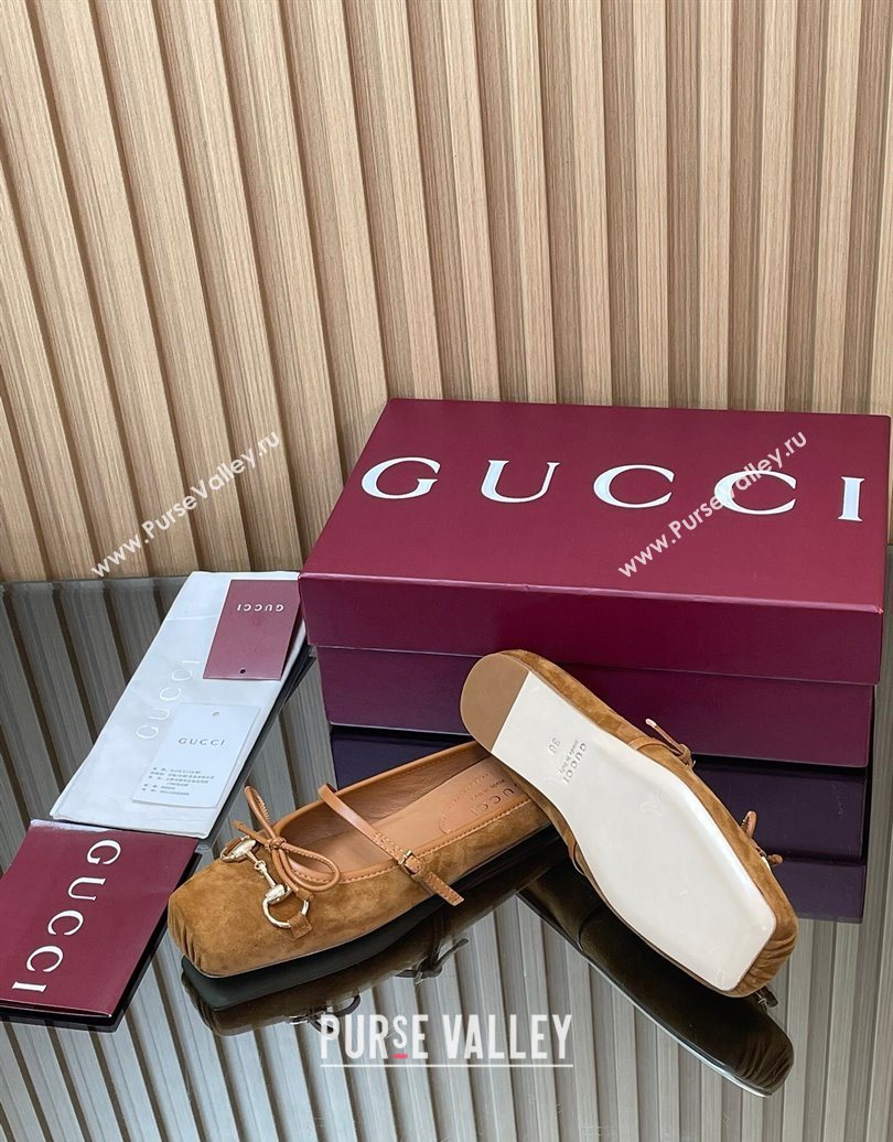 Gucci Horsebit Flat Mules in Suede Brown 2025 850317 (MD-251021068)