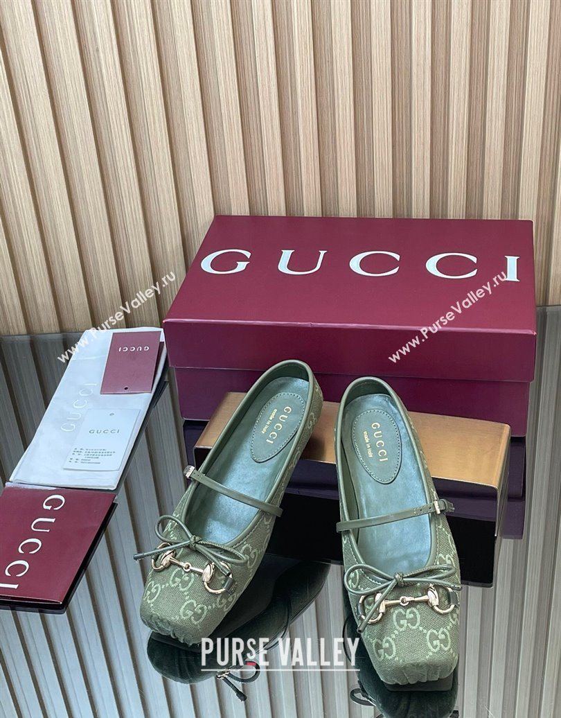 Gucci Horsebit Flat Mules in GG Canvas Green 2025 850317 (MD-251021069)