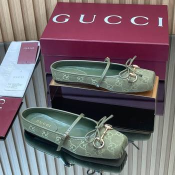 Gucci Horsebit Flat Mules in GG Canvas Green 2025 850317 (MD-251021069)