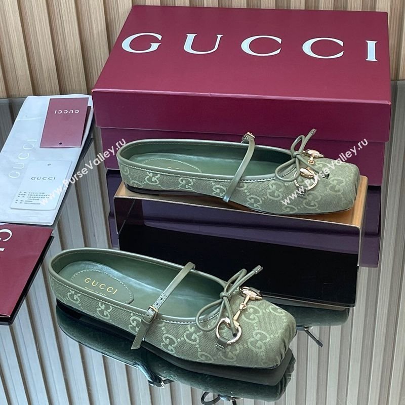 Gucci Horsebit Flat Mules in GG Canvas Green 2025 850317 (MD-251021069)