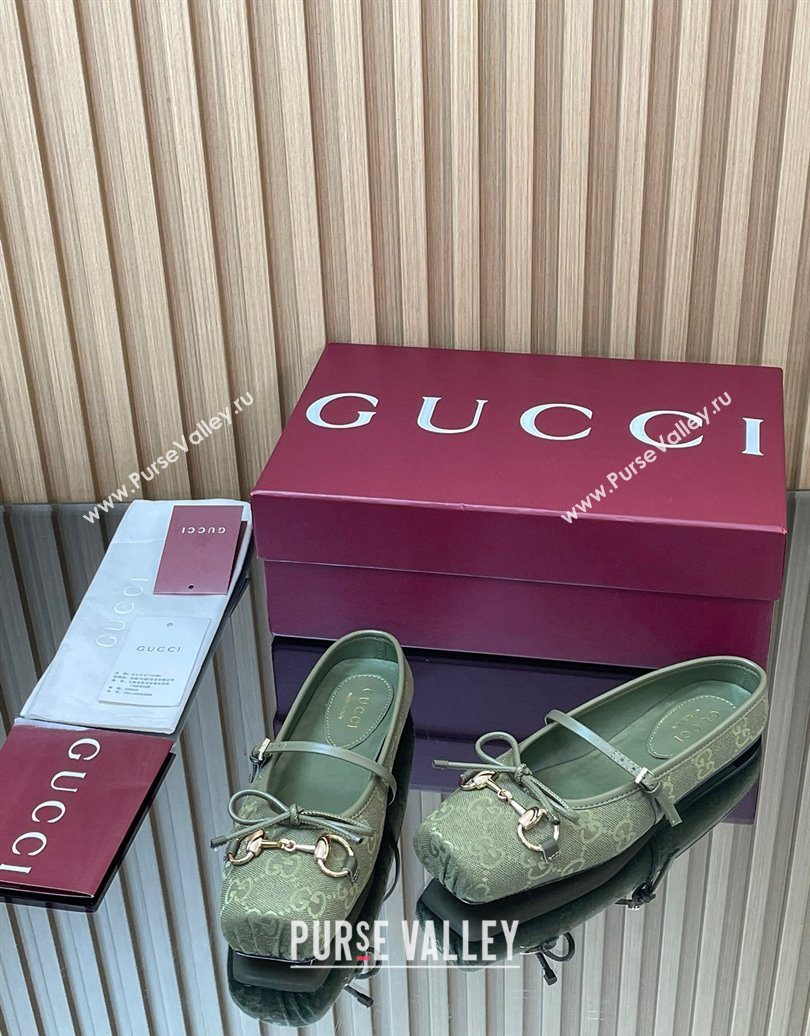 Gucci Horsebit Flat Mules in GG Canvas Green 2025 850317 (MD-251021069)