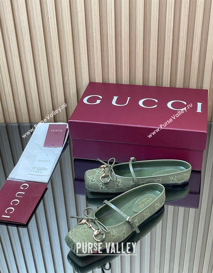 Gucci Horsebit Flat Mules in GG Canvas Green 2025 850317 (MD-251021069)
