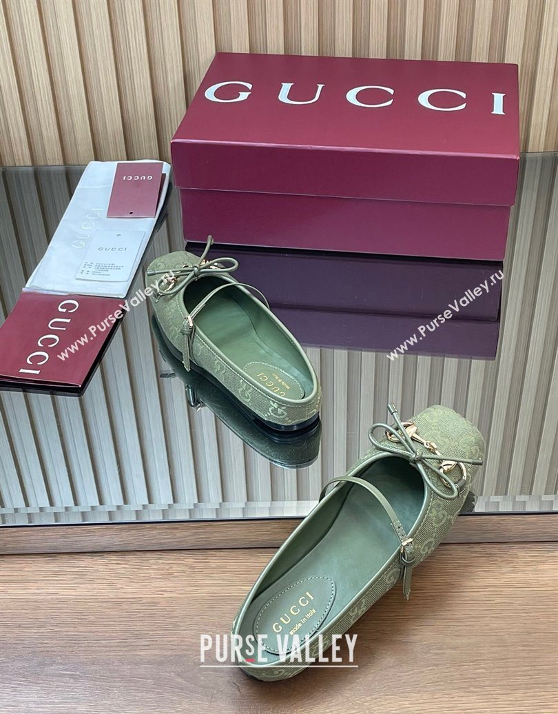 Gucci Horsebit Flat Mules in GG Canvas Green 2025 850317 (MD-251021069)