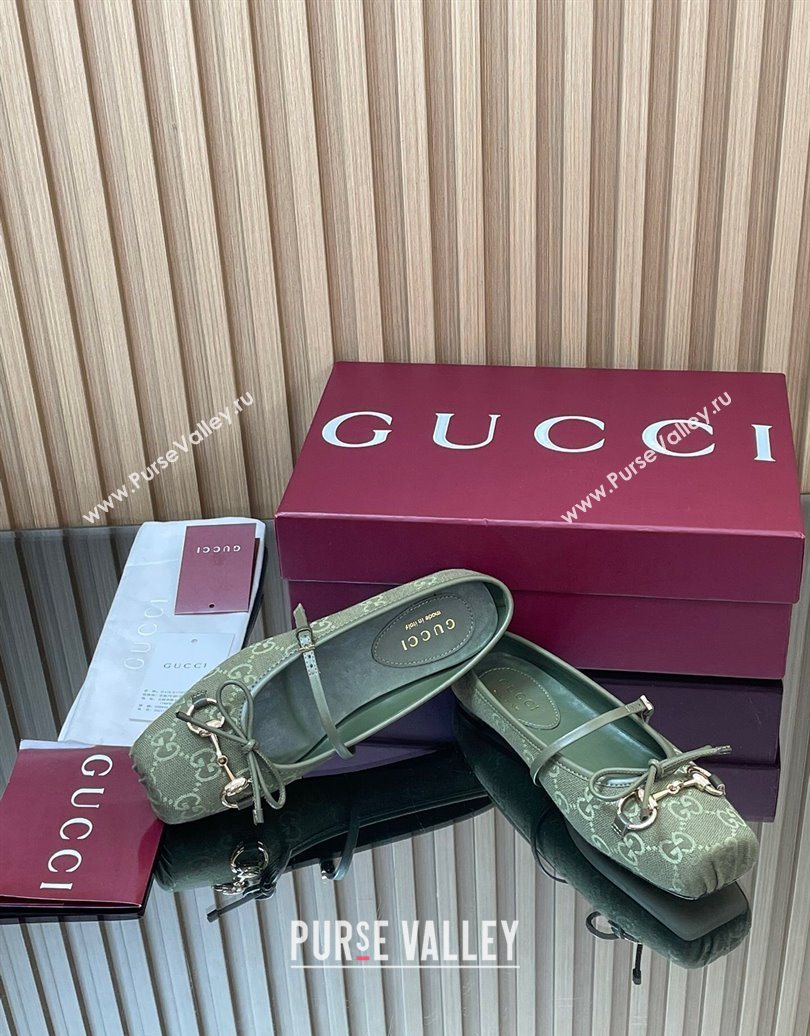 Gucci Horsebit Flat Mules in GG Canvas Green 2025 850317 (MD-251021069)
