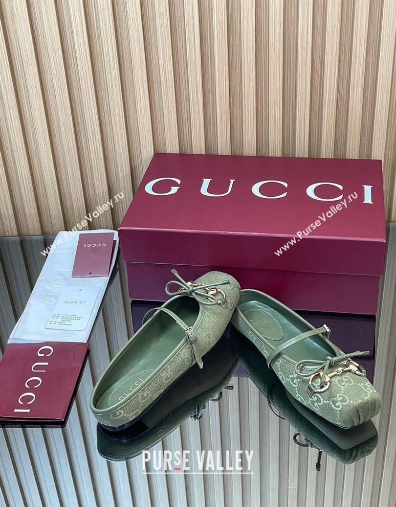 Gucci Horsebit Flat Mules in GG Canvas Green 2025 850317 (MD-251021069)