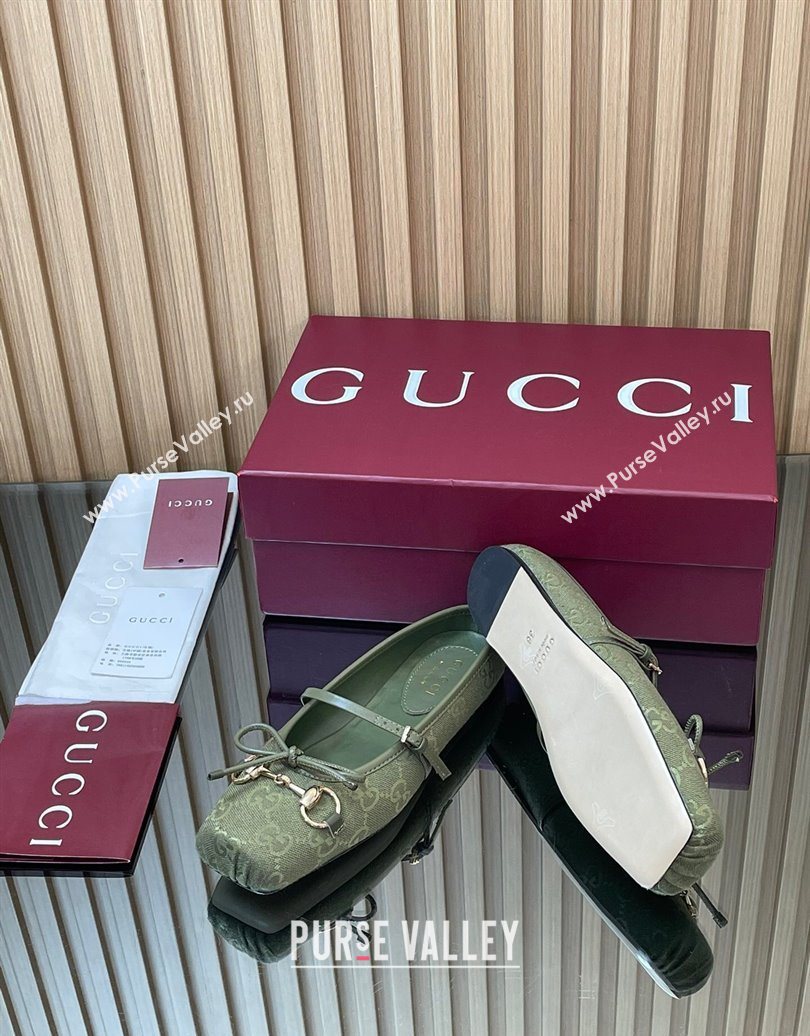Gucci Horsebit Flat Mules in GG Canvas Green 2025 850317 (MD-251021069)