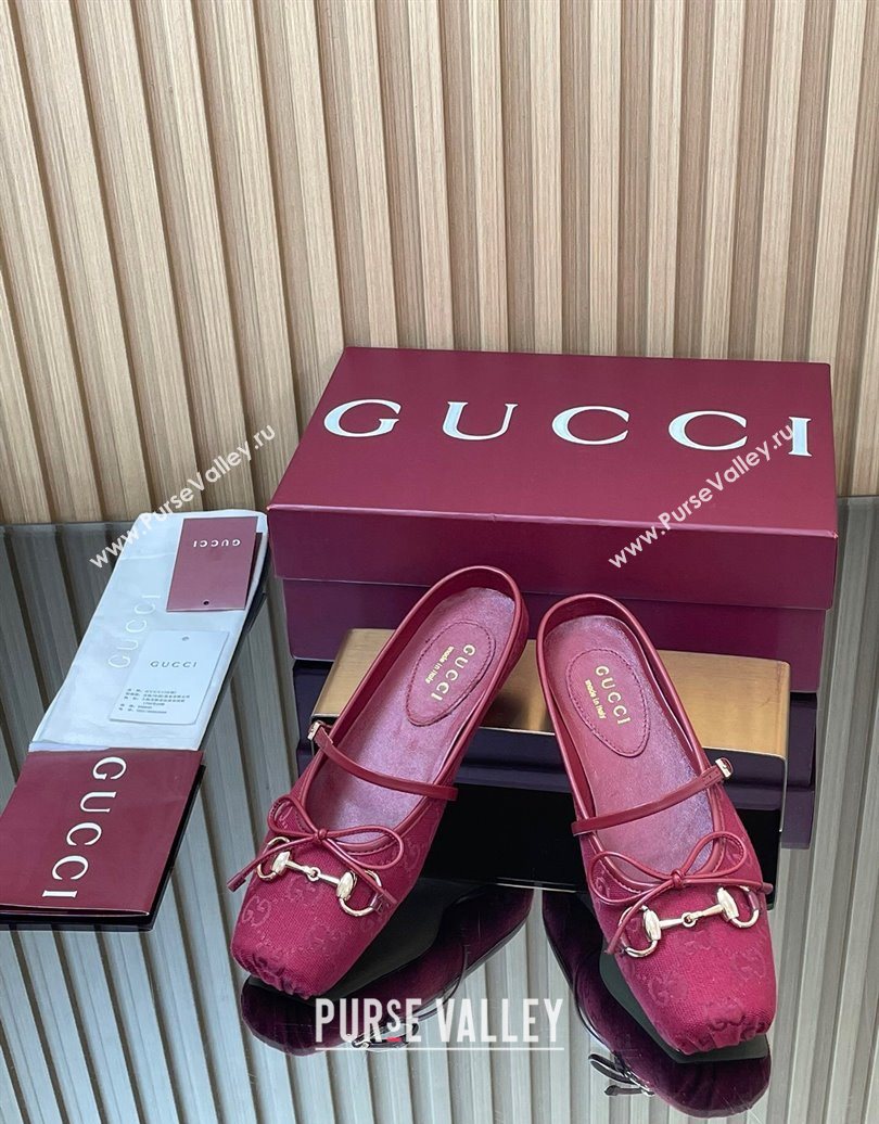 Gucci Horsebit Flat Mules in GG Canvas Red 2025 850317 (MD-251021070)