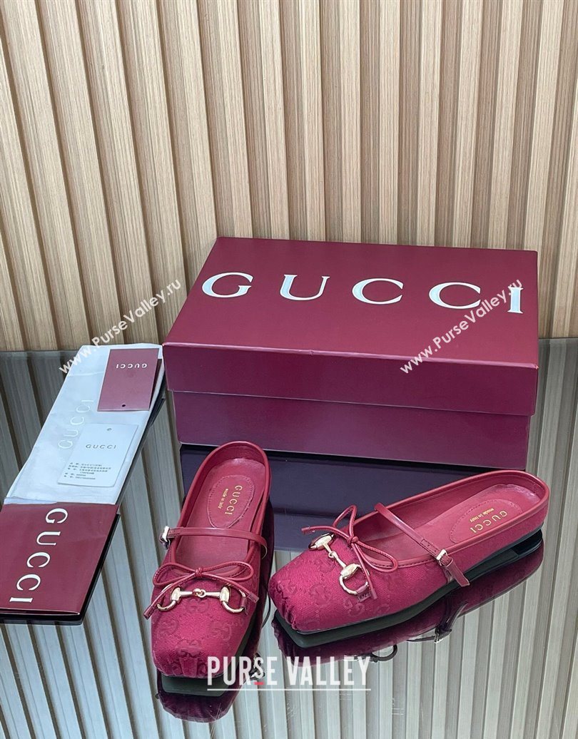 Gucci Horsebit Flat Mules in GG Canvas Red 2025 850317 (MD-251021070)