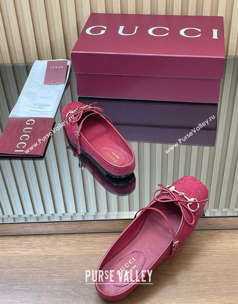 Gucci Horsebit Flat Mules in GG Canvas Red 2025 850317 (MD-251021070)