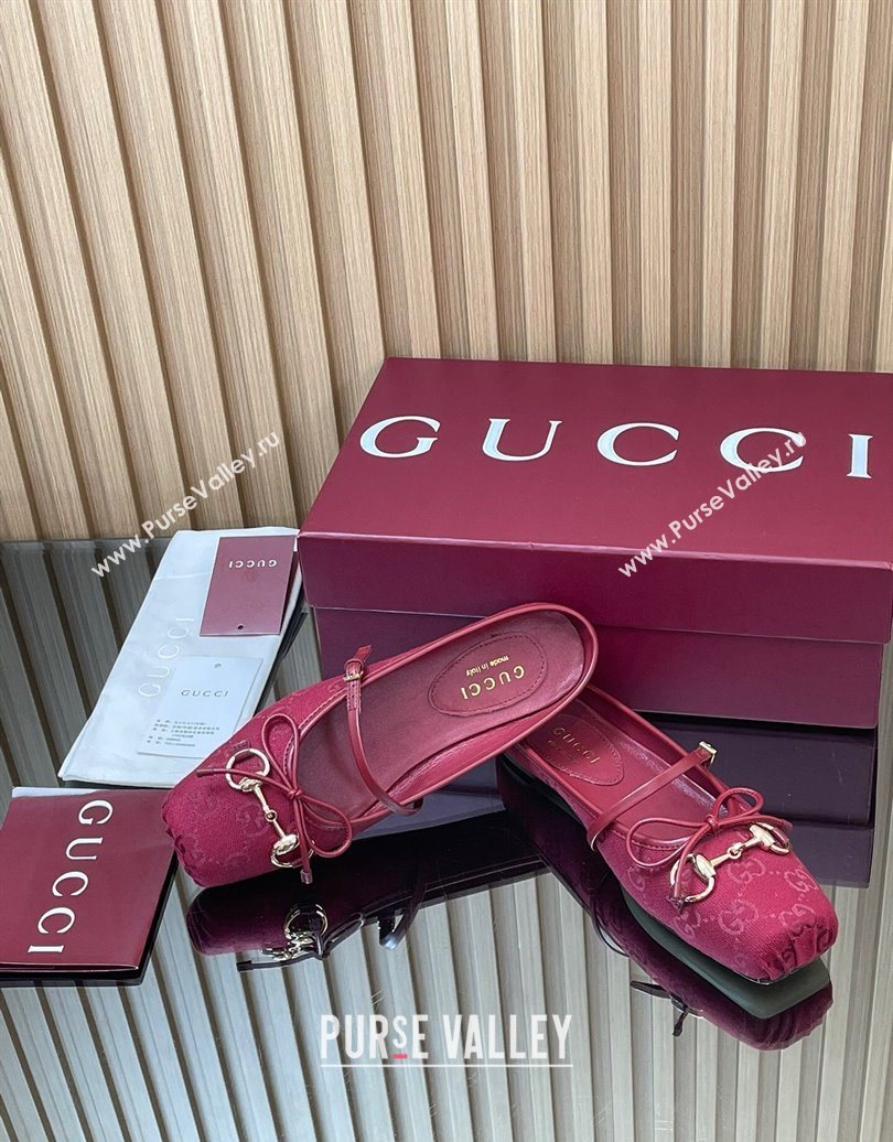 Gucci Horsebit Flat Mules in GG Canvas Red 2025 850317 (MD-251021070)