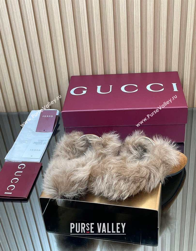 Gucci Jordaan GG Suede and Wool Flat Slippers with Horsebit Brown Yellow 2025 GG102003 (MD-251020056)