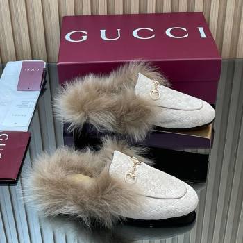 Gucci Jordaan GG Suede and Wool Flat Slippers with Horsebit Pale Grey 2025 GG102003 (MD-251020057)