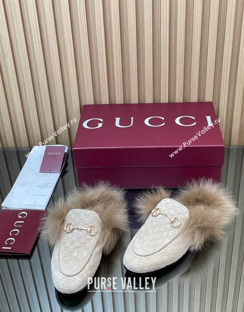 Gucci Jordaan GG Suede and Wool Flat Slippers with Horsebit Pale Grey 2025 GG102003 (MD-251020057)