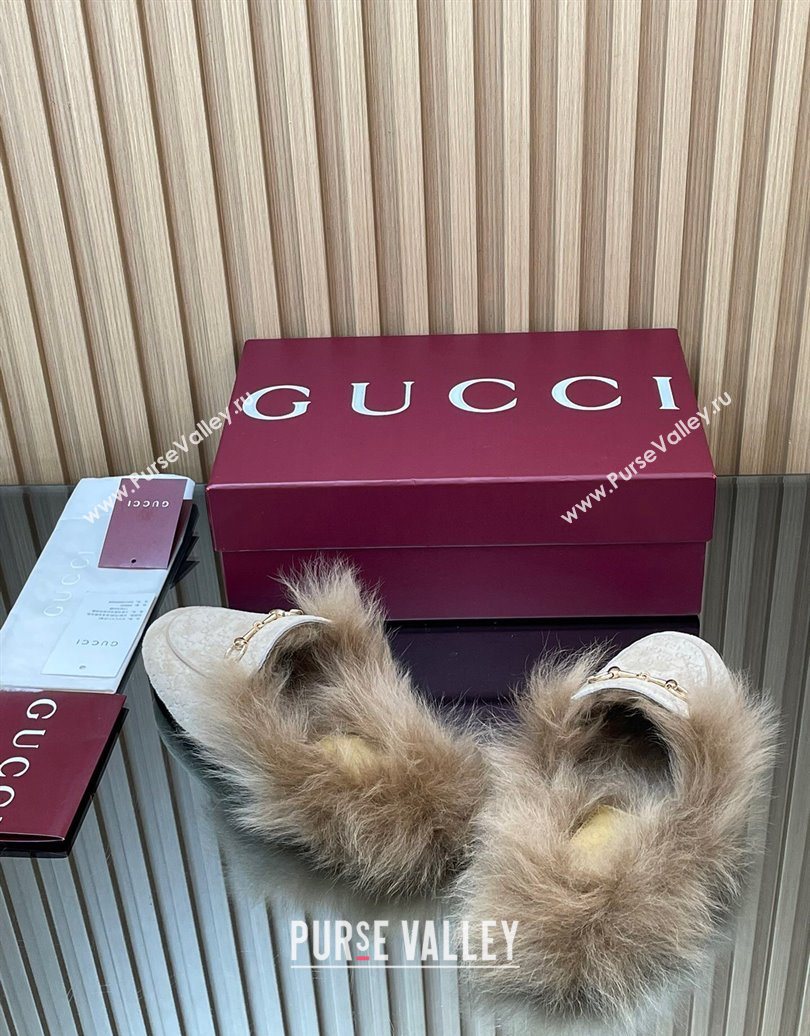 Gucci Jordaan GG Suede and Wool Flat Slippers with Horsebit Pale Grey 2025 GG102003 (MD-251020057)