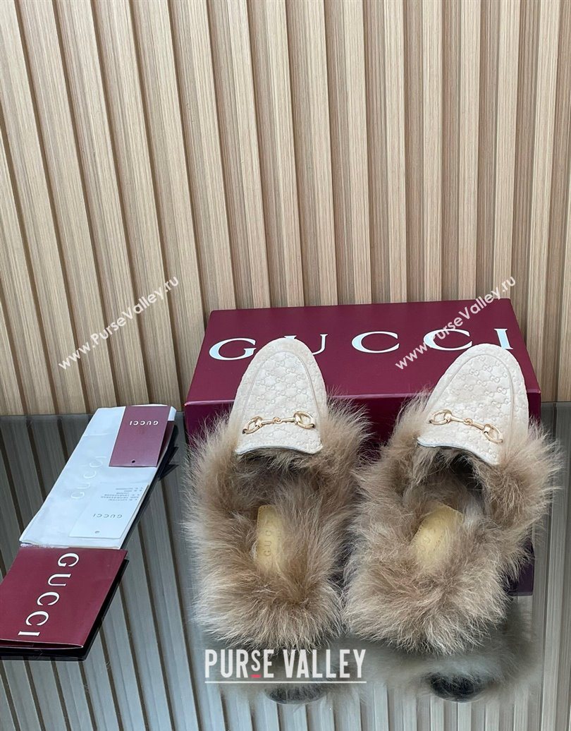 Gucci Jordaan GG Suede and Wool Flat Slippers with Horsebit Pale Grey 2025 GG102003 (MD-251020057)