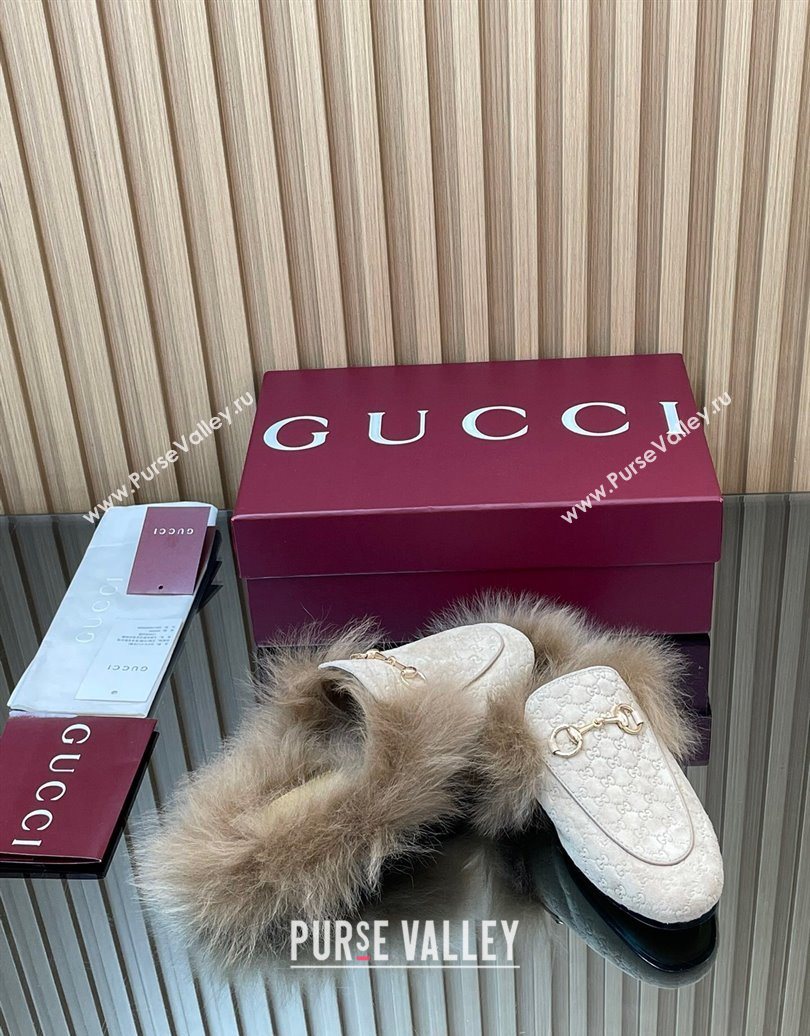 Gucci Jordaan GG Suede and Wool Flat Slippers with Horsebit Pale Grey 2025 GG102003 (MD-251020057)