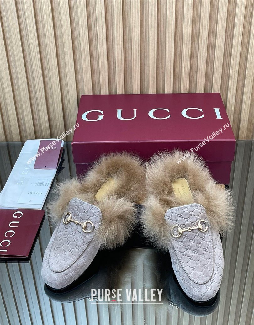 Gucci Jordaan GG Suede and Wool Flat Slipper with Horsebit Purple 2025 GG102003 (MD-251020058)