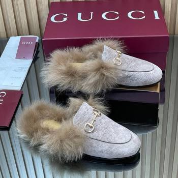 Gucci Jordaan GG Suede and Wool Flat Slipper with Horsebit Purple 2025 GG102003 (MD-251020058)