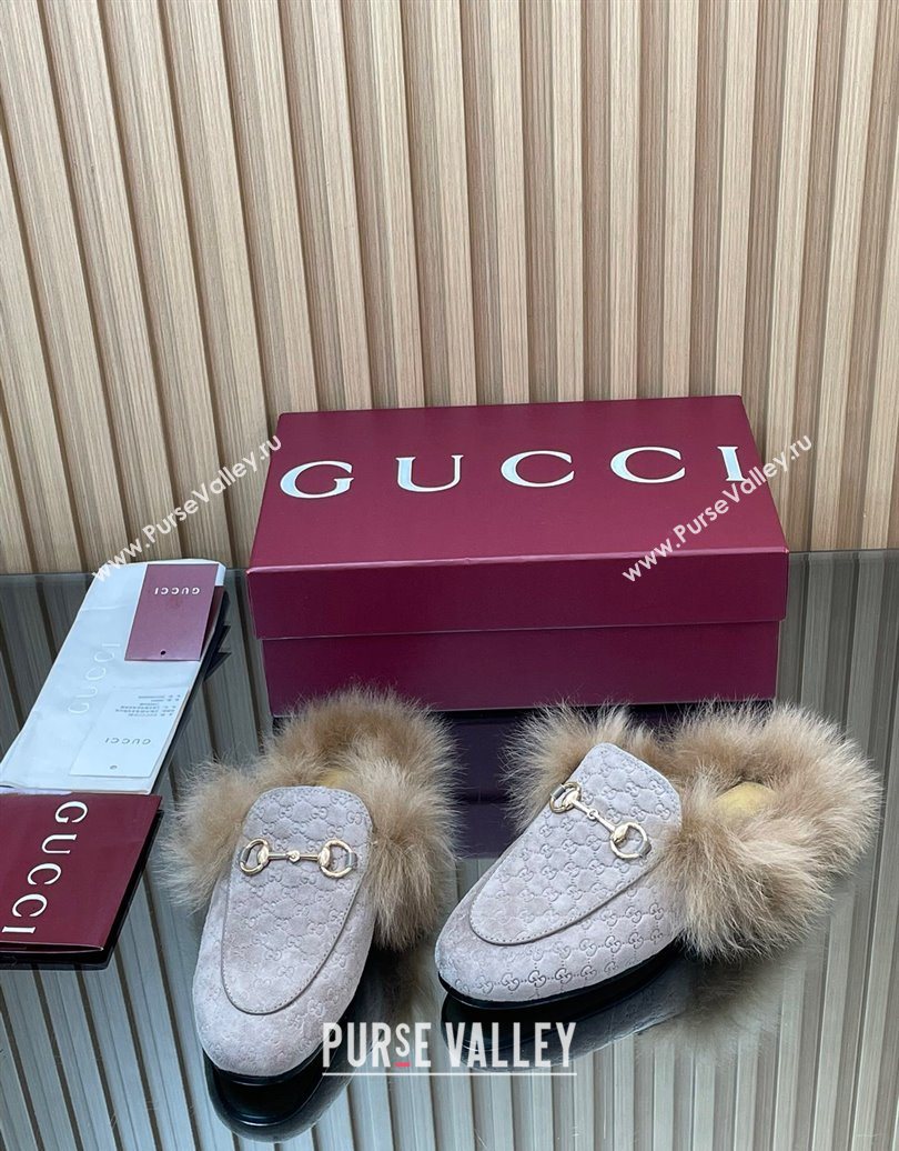 Gucci Jordaan GG Suede and Wool Flat Slipper with Horsebit Purple 2025 GG102003 (MD-251020058)