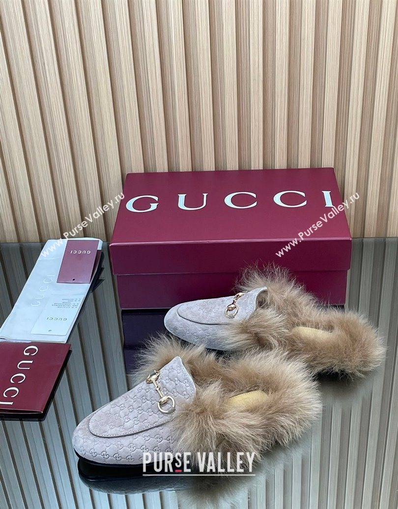 Gucci Jordaan GG Suede and Wool Flat Slipper with Horsebit Purple 2025 GG102003 (MD-251020058)