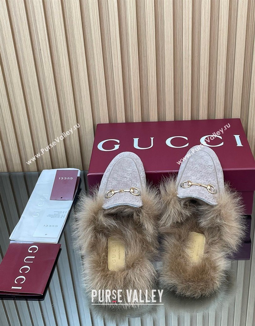 Gucci Jordaan GG Suede and Wool Flat Slipper with Horsebit Purple 2025 GG102003 (MD-251020058)