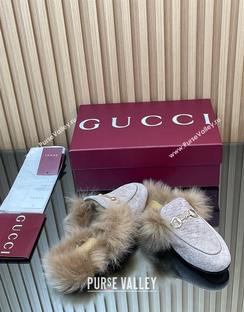 Gucci Jordaan GG Suede and Wool Flat Slipper with Horsebit Purple 2025 GG102003 (MD-251020058)