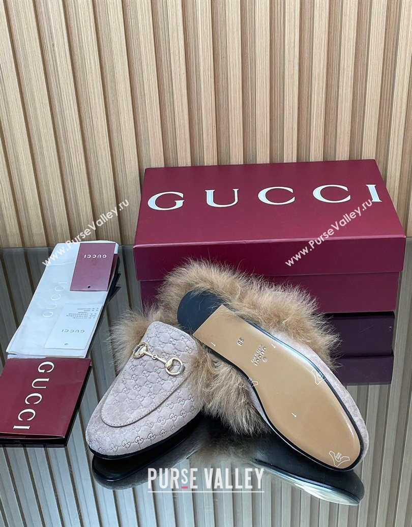 Gucci Jordaan GG Suede and Wool Flat Slipper with Horsebit Purple 2025 GG102003 (MD-251020058)