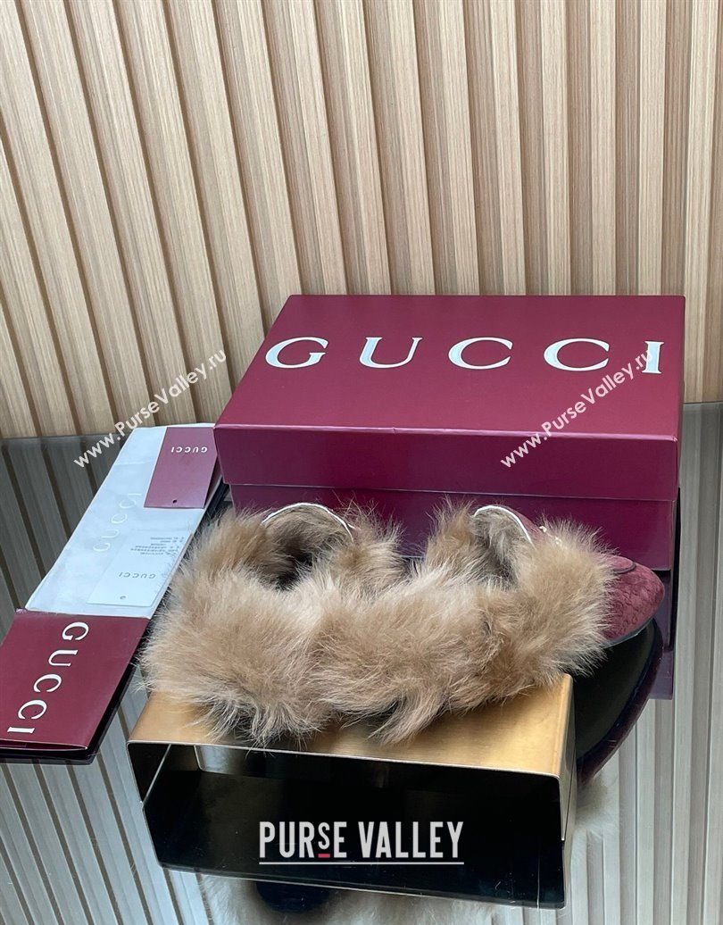 Gucci Jordaan GG Suede and Wool Flat Slipper with Horsebit Burgundy 2025 GG102003 (MD-251020059)