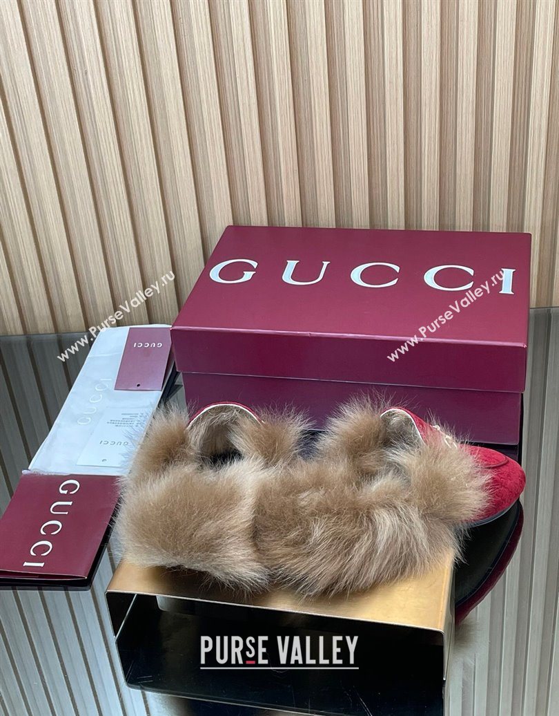 Gucci Jordaan GG Suede and Wool Flat Slipper with Horsebit Red 2025 GG102003 (MD-251020060)