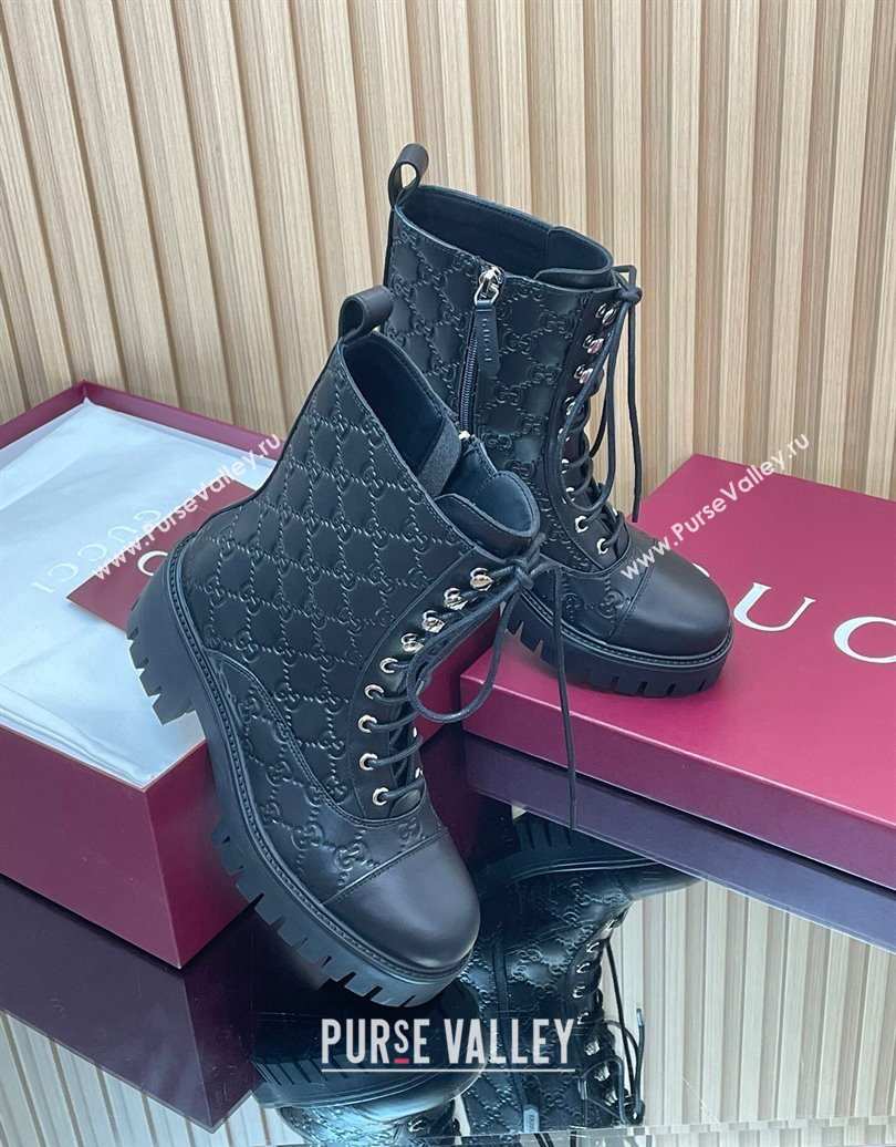 Gucci GG Leather Lace-up Ankle Boots 6cm Black 2025 840739 (MD-251021072)