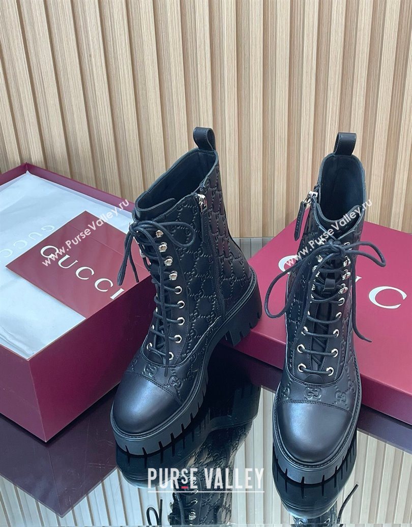 Gucci GG Leather Lace-up Ankle Boots 6cm Black 2025 840739 (MD-251021072)