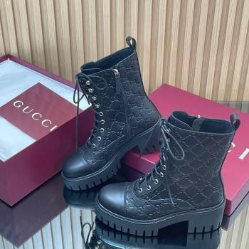 Gucci GG Leather Lace-up Ankle Boots 6cm Black 2025 840739 (MD-251021072)