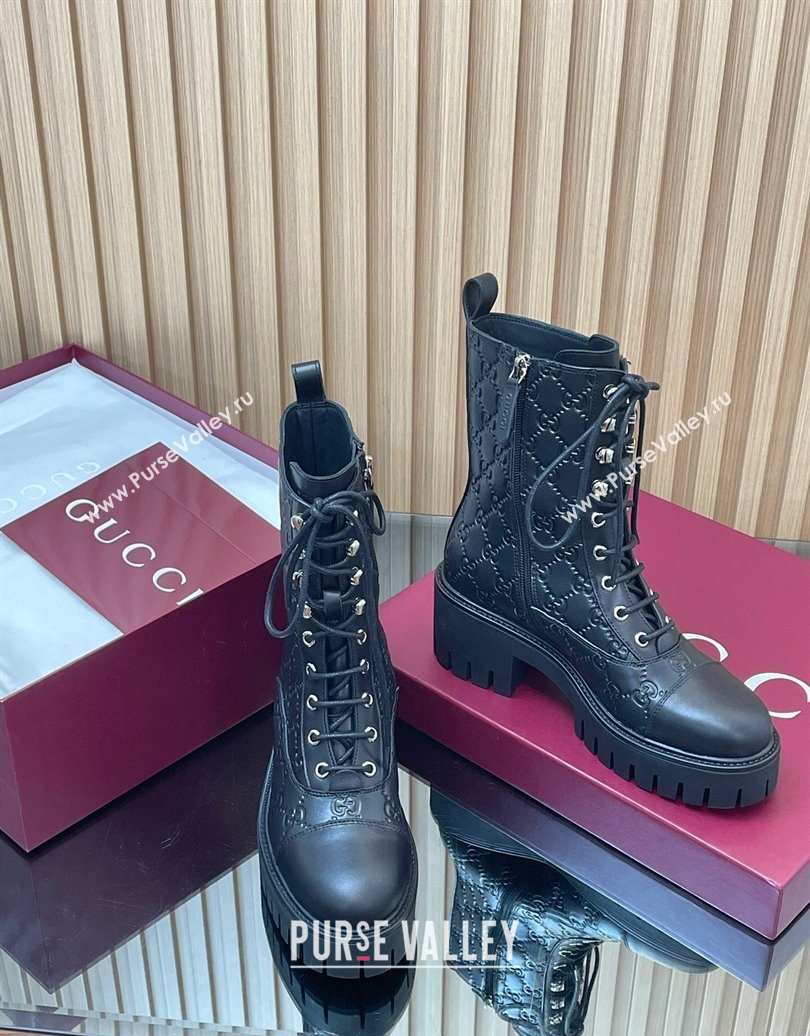 Gucci GG Leather Lace-up Ankle Boots 6cm Black 2025 840739 (MD-251021072)