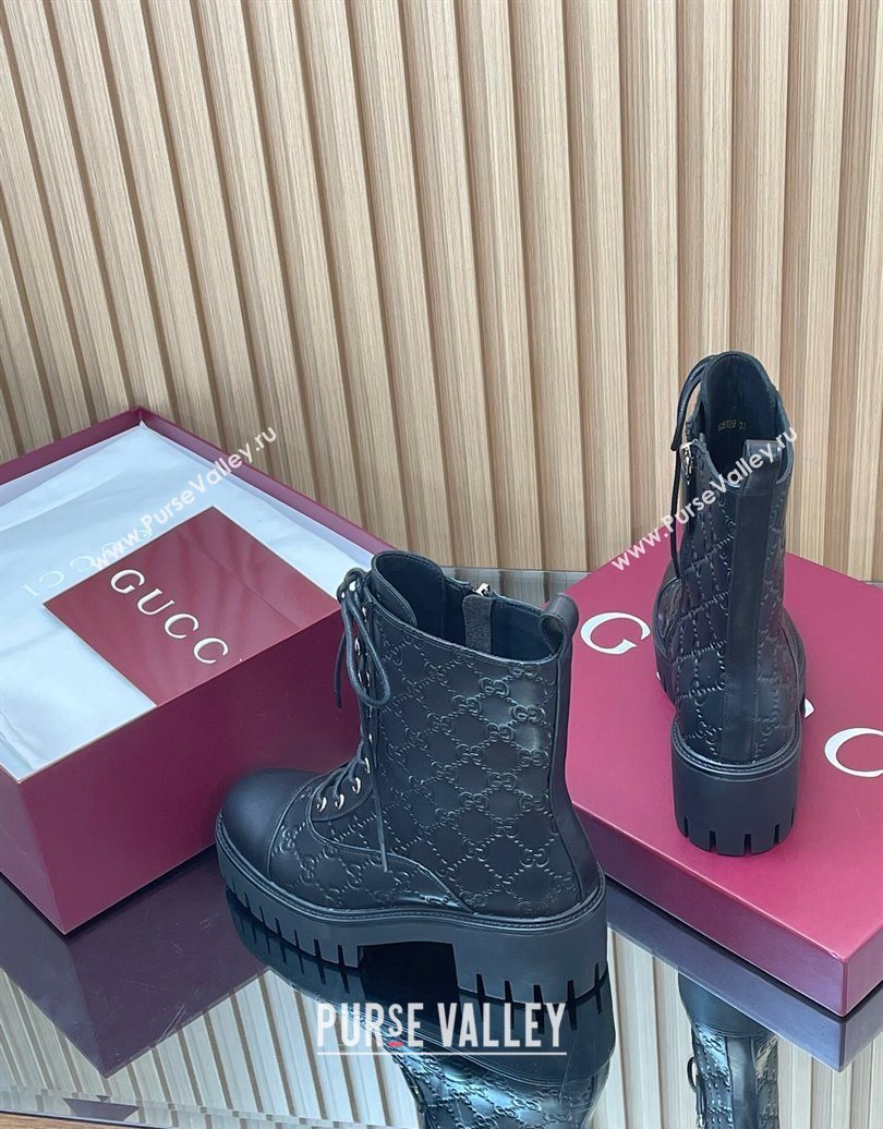 Gucci GG Leather Lace-up Ankle Boots 6cm Black 2025 840739 (MD-251021072)