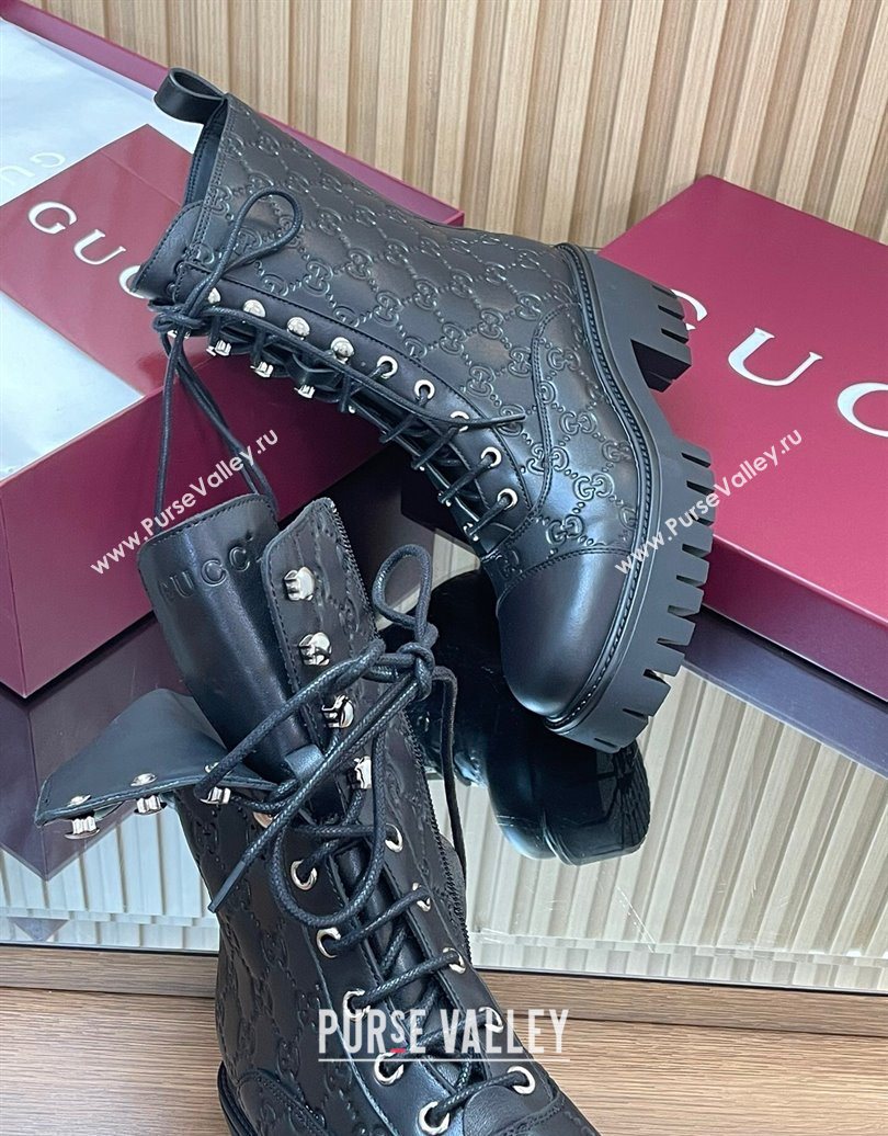 Gucci GG Leather Lace-up Ankle Boots 6cm Black 2025 840739 (MD-251021072)