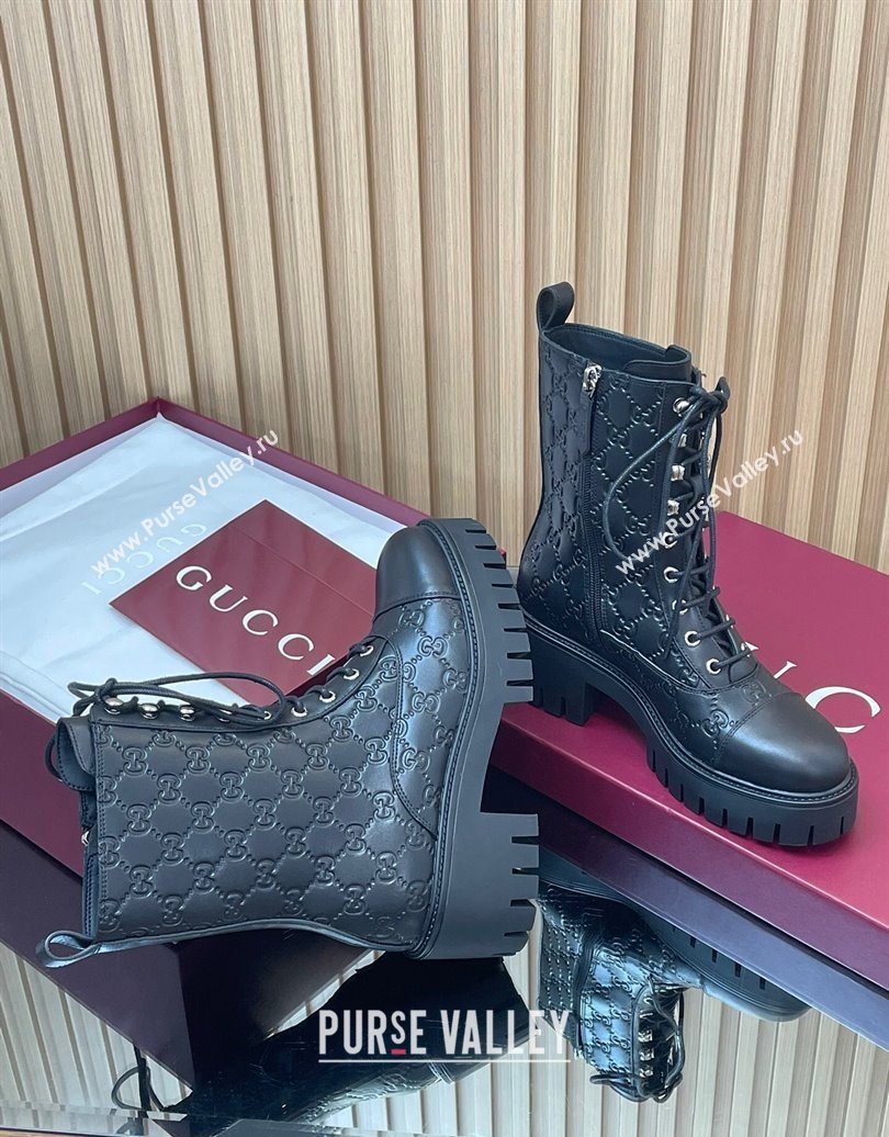 Gucci GG Leather Lace-up Ankle Boots 6cm Black 2025 840739 (MD-251021072)