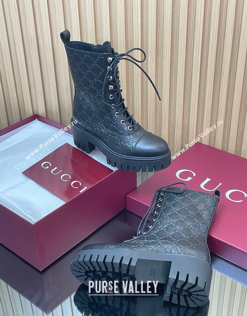 Gucci GG Leather Lace-up Ankle Boots 6cm Black 2025 840739 (MD-251021072)
