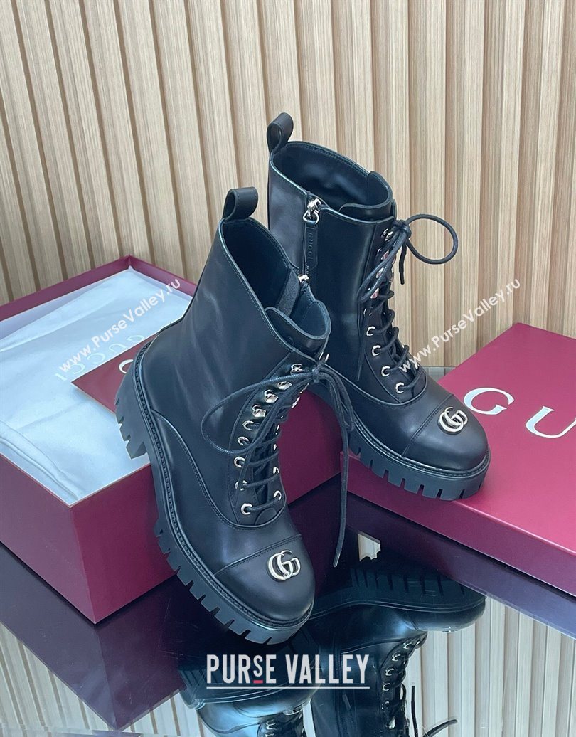 Gucci Calf Leather Lace-up Ankle Boots 6cm with GG 2025 836050 (MD-251021073)