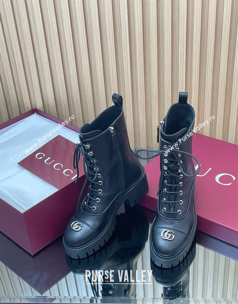 Gucci Calf Leather Lace-up Ankle Boots 6cm with GG 2025 836050 (MD-251021073)