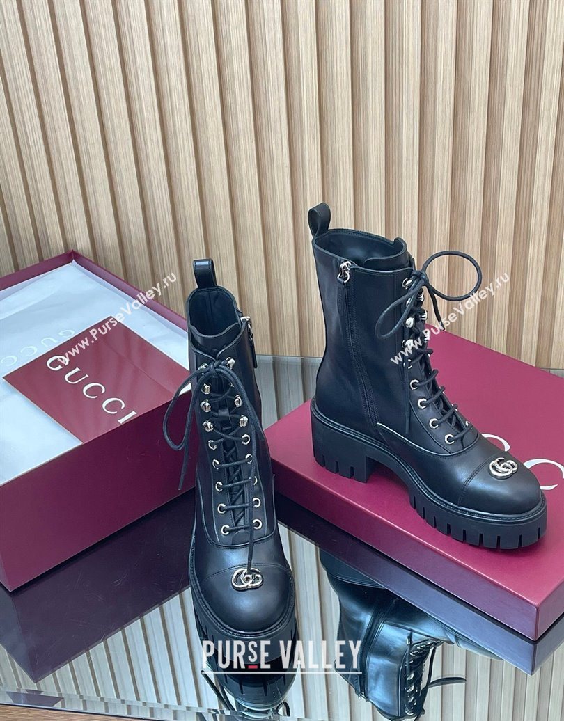 Gucci Calf Leather Lace-up Ankle Boots 6cm with GG 2025 836050 (MD-251021073)